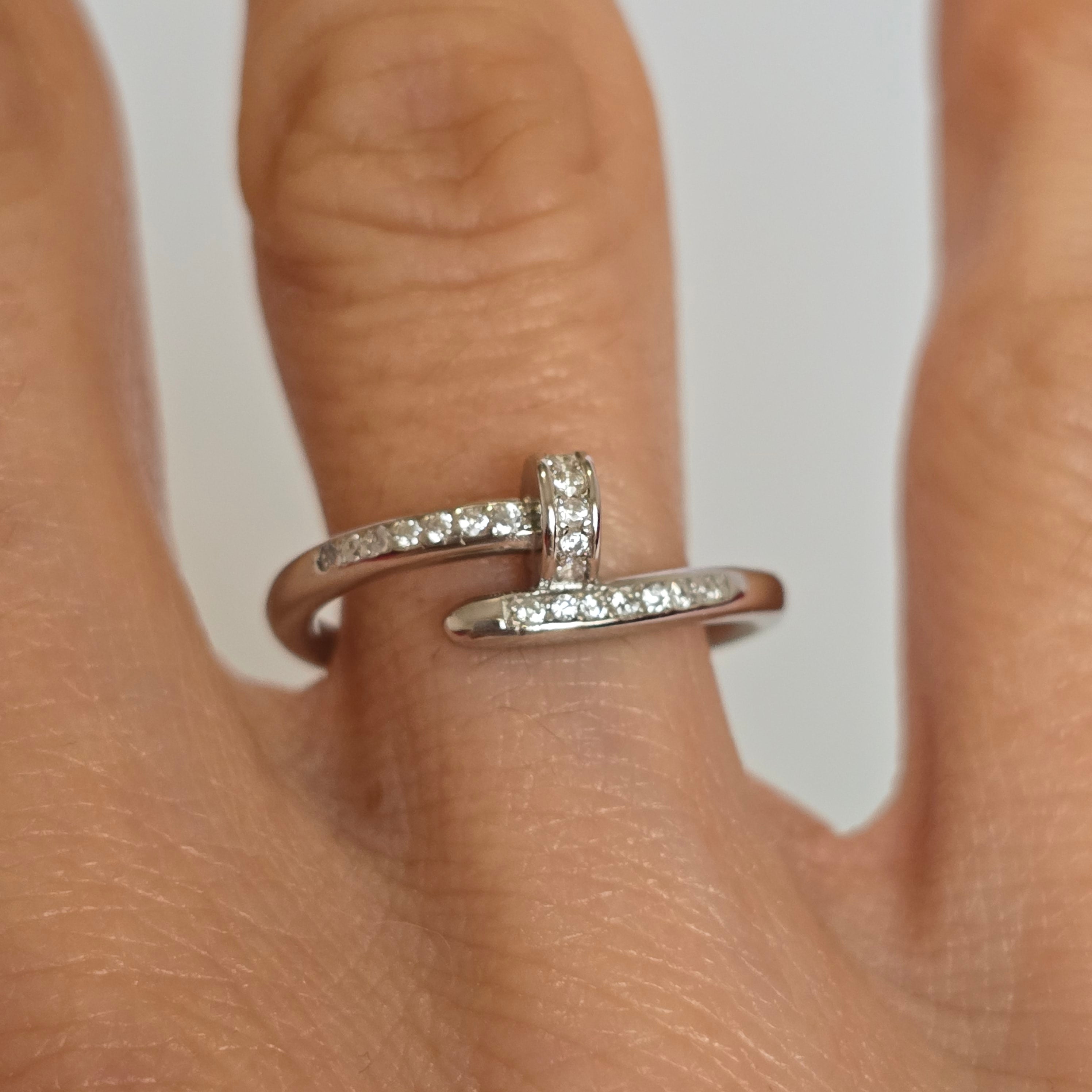 925 Silver Nail Ring with Zircons