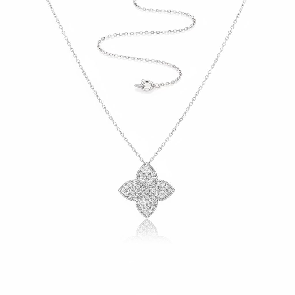 Collana Quadrifoglio in Argento 925 e Zirconi – Eleganza Brillante