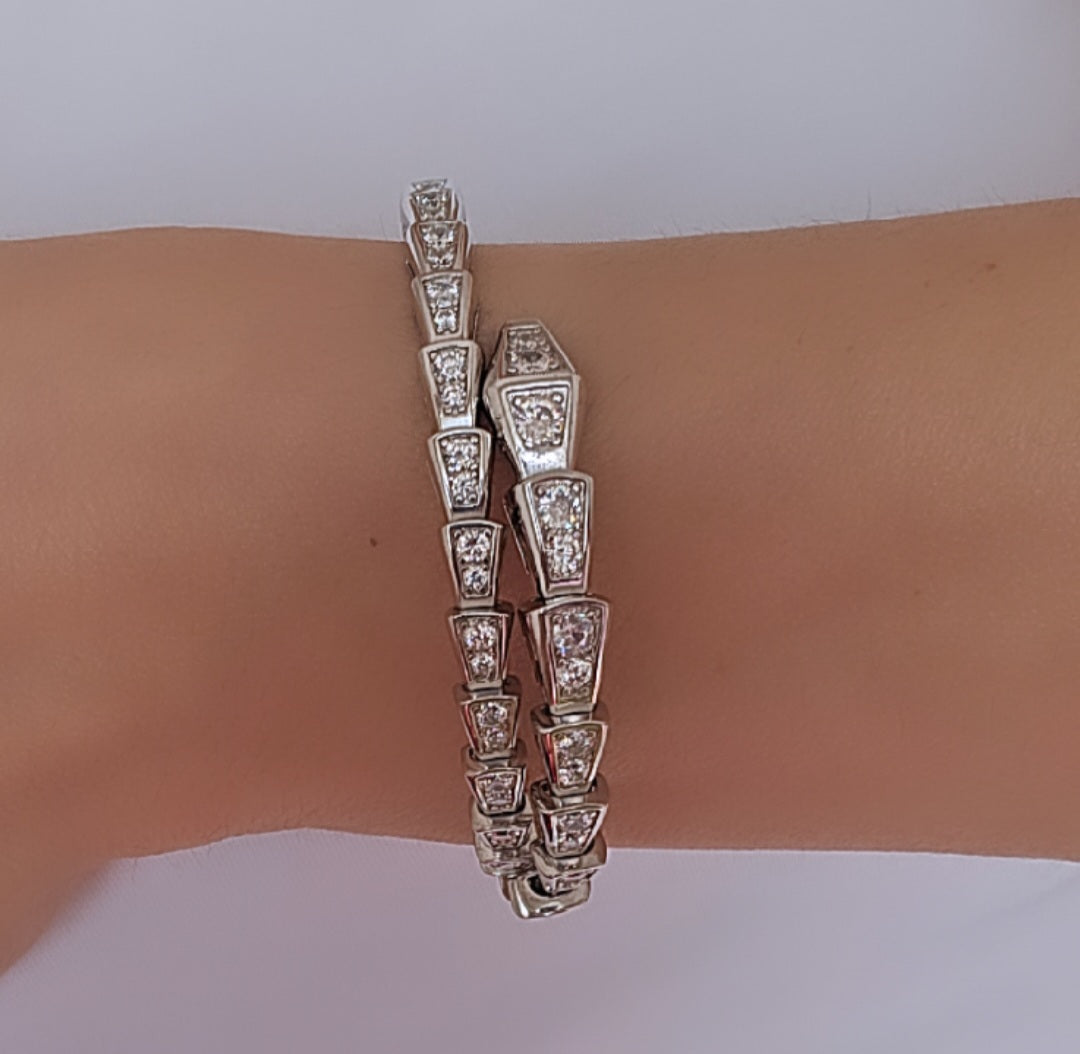 Rigid Snake Bracelet in 925 Silver with Zirconia