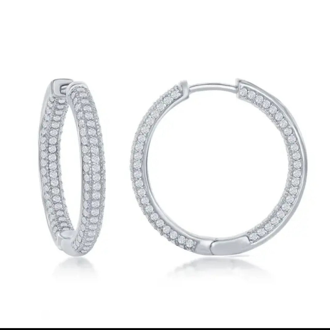 Pavé Hoops Earrings in 925 Silver with Zirconia
