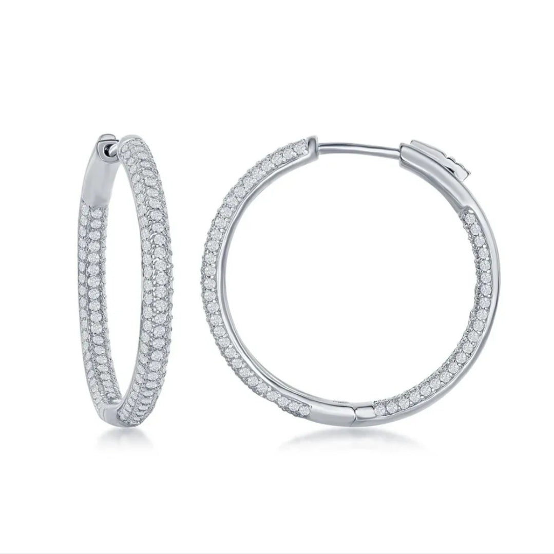 Pavé Hoops Earrings in 925 Silver with Zirconia