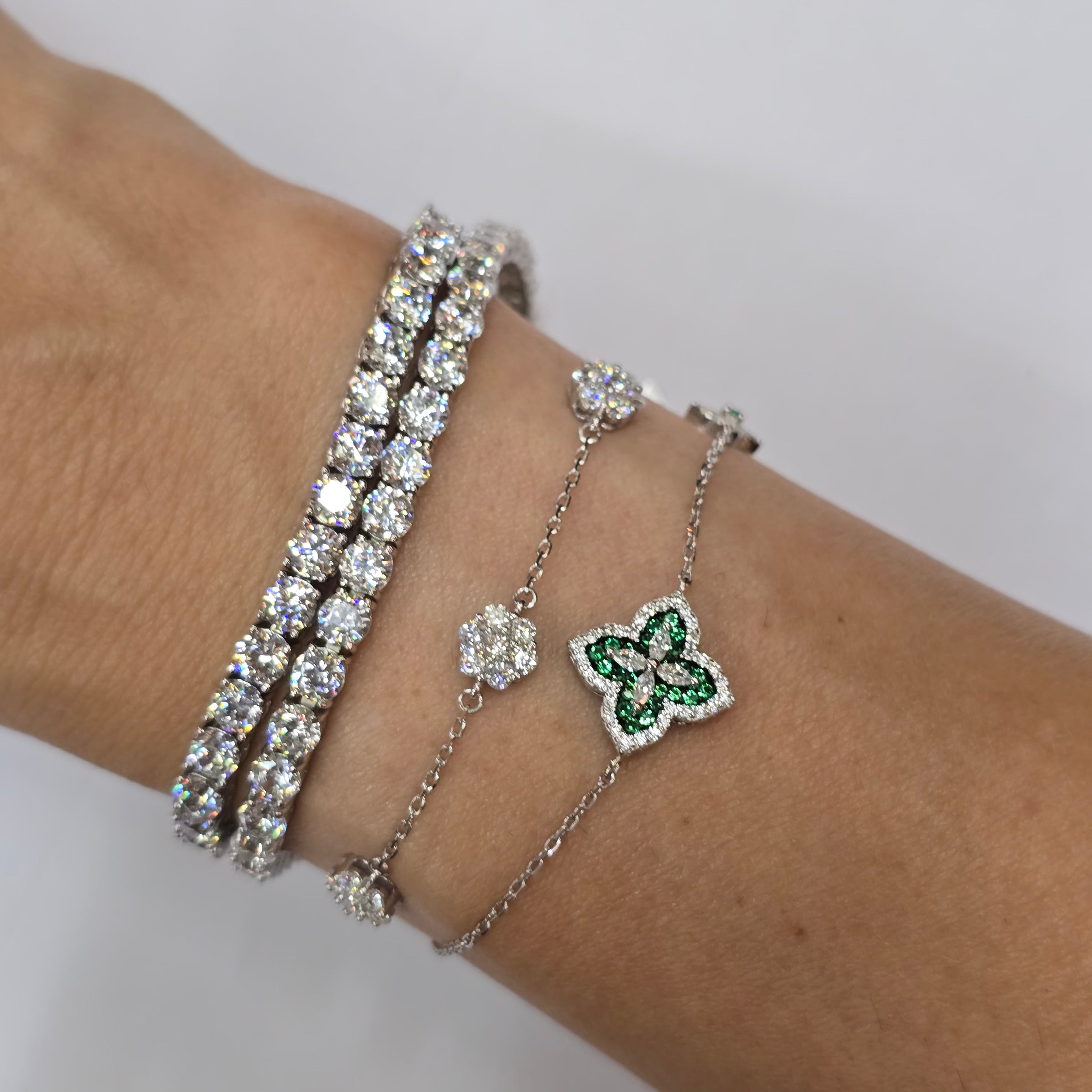 Bracciale Quadrifoglio in Argento 925 con Zirconi Emerald e Bianchi