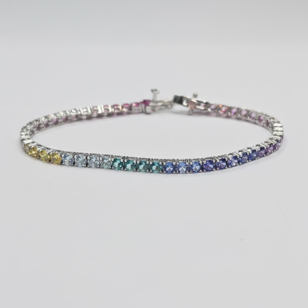 Bracciale Tennis in Argento 925 Rainbow con Zirconi Multicolor da 3mm