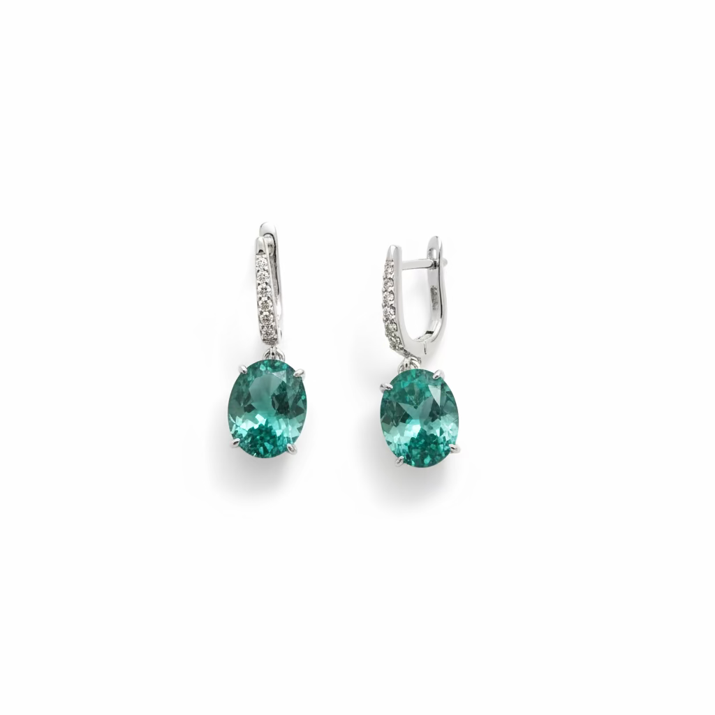 Orecchini Pendenti in Argento 925 con Cristallo Ovale Color Tormalina Paraiba – 23.65×8.72 mm