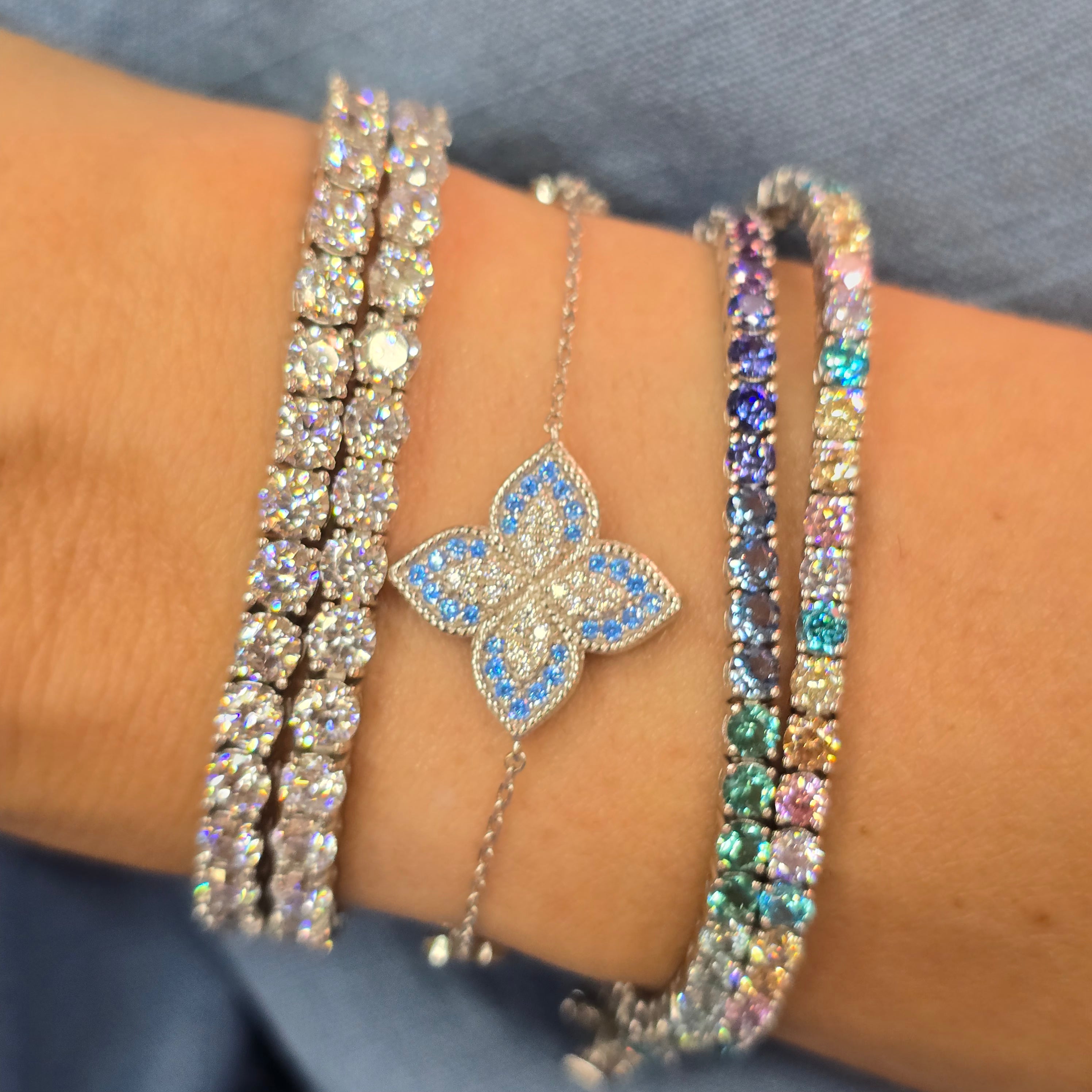 Bracciale Tennis in Argento 925 Rainbow con Zirconi Multicolor da 3mm