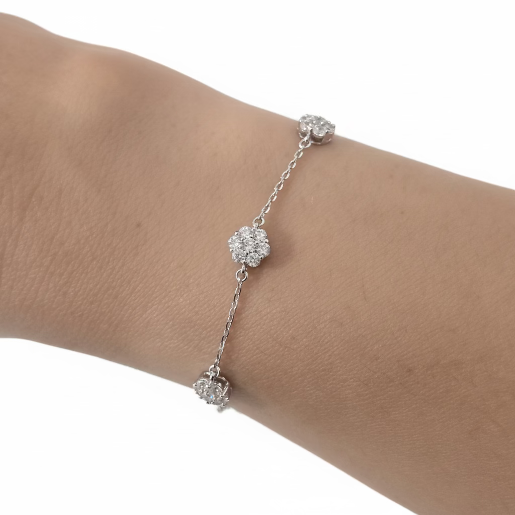 Bracciale 5 Fiori di Luce in Argento 925 e Zirconi Bianchi