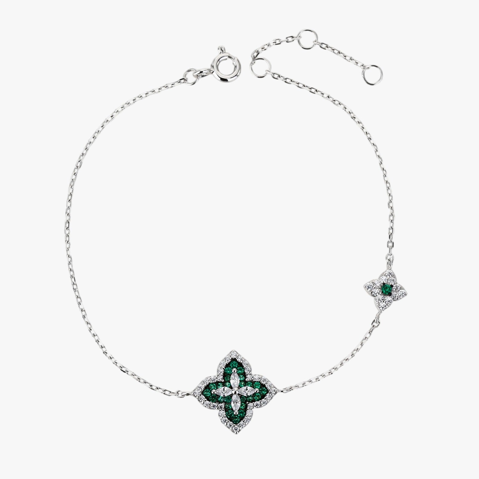 Bracciale Quadrifoglio in Argento 925 con Zirconi Emerald e Bianchi