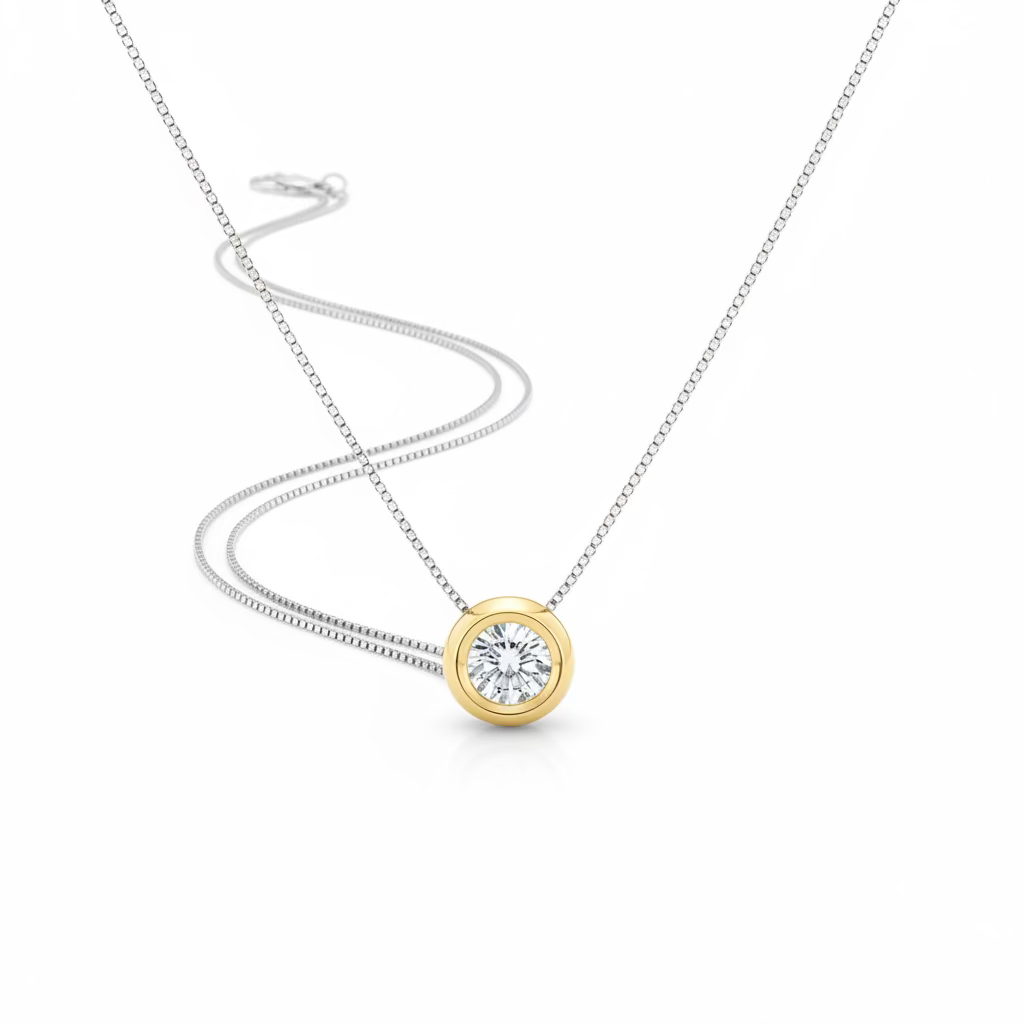 Collana Punto Luce Bicolore in Argento 925 e Oro con Zircone