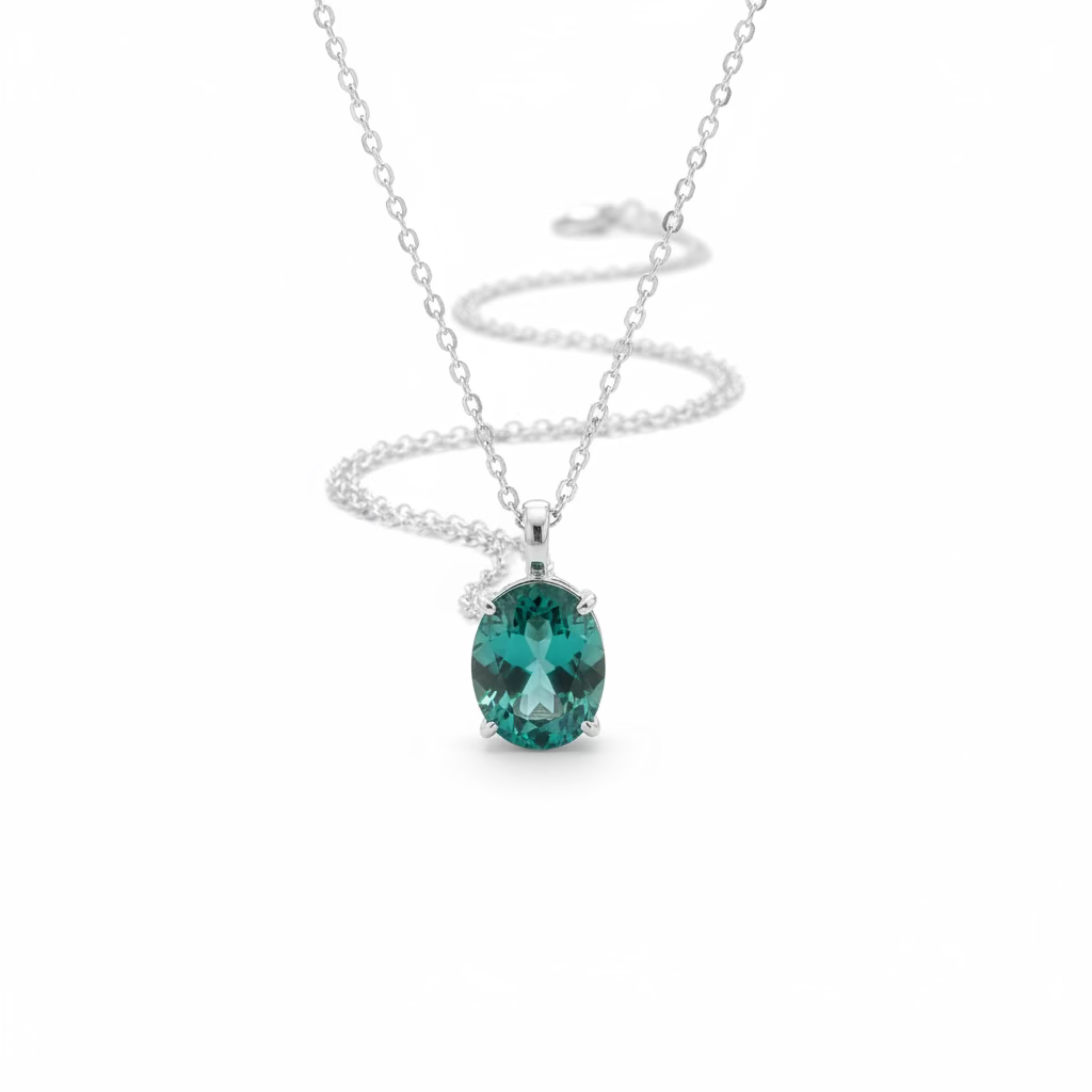 Collana con Solitario Ovale Color Paraiba in Argento 925