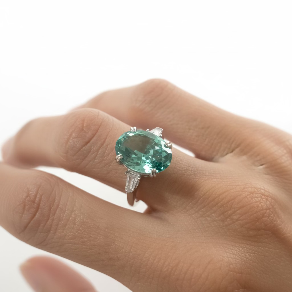 Anello in Argento 925 con Pietra Paraiba Oval di Grandi Dimensioni (10x14mm), Regolabile
