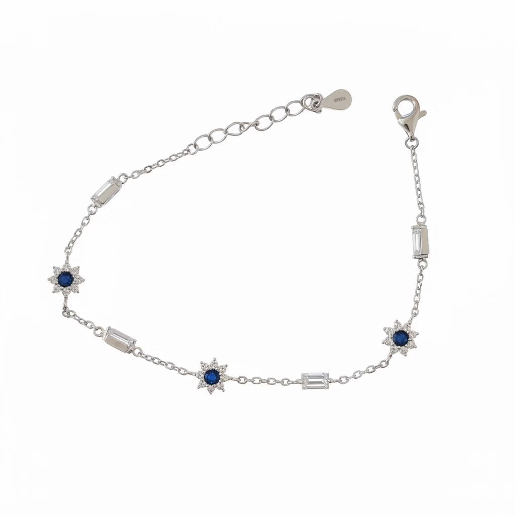 Bracciale Geometrico Vibrant Geo in Argento 925 con Castoni Rubino e Zirconi Baguette