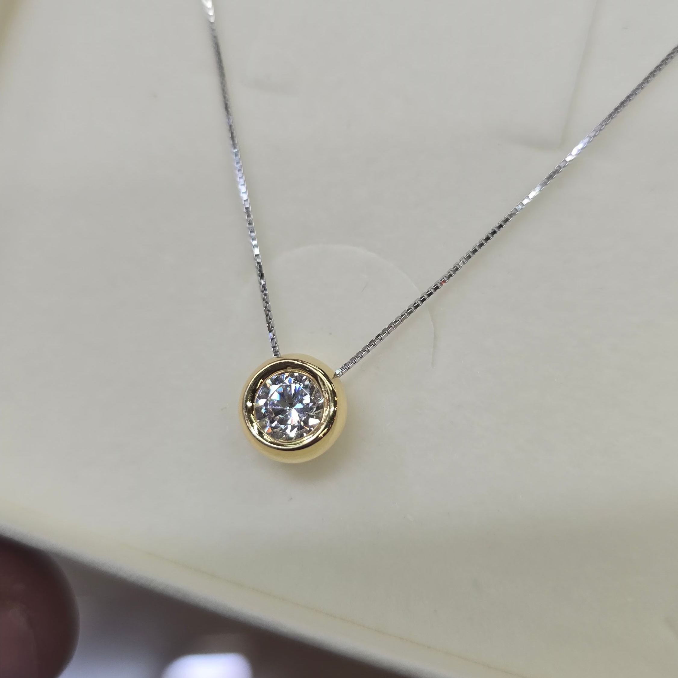 Collana Punto Luce Bicolore in Argento 925 e Oro con Zircone