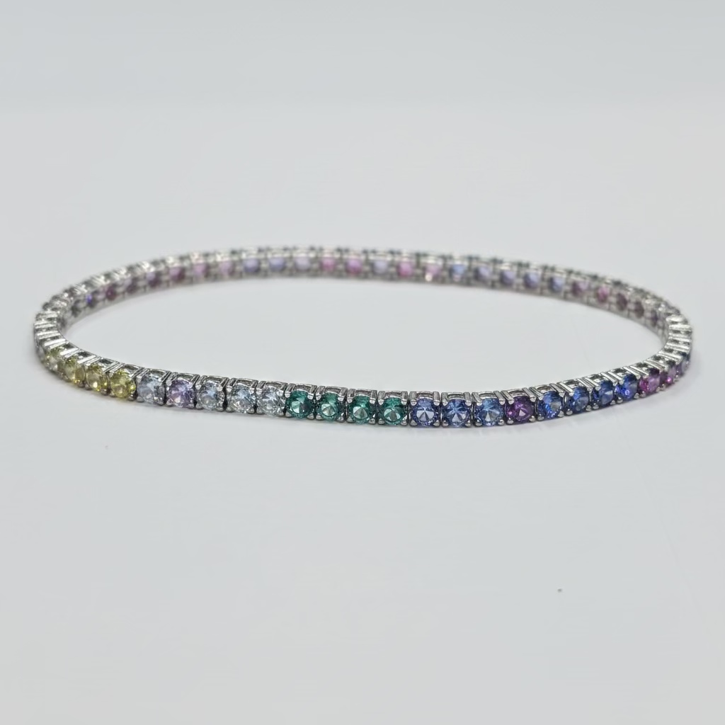 Bracciale Tennis in Argento 925 Rainbow con Zirconi Multicolor da 3mm