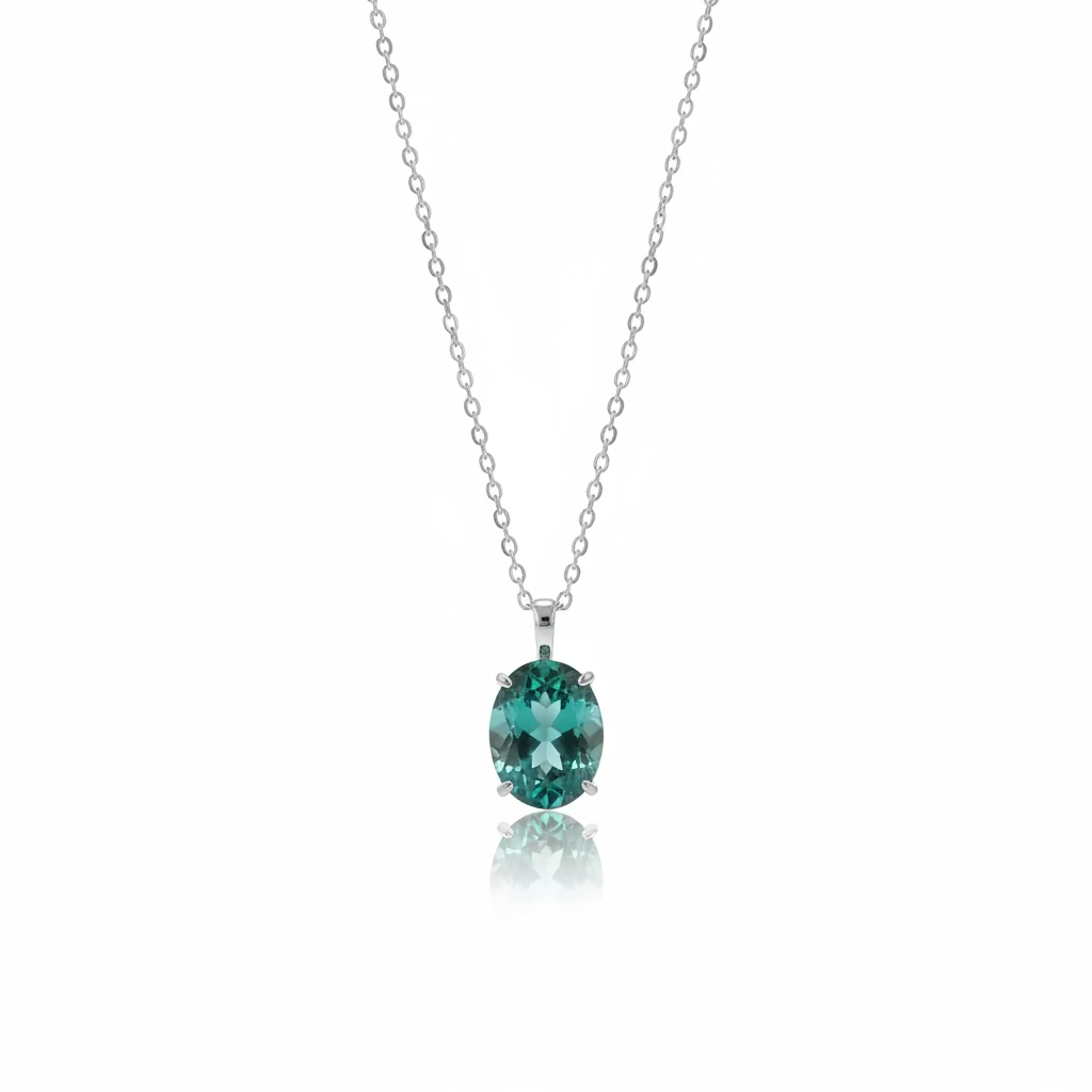 Collana con Solitario Ovale Color Paraiba in Argento 925