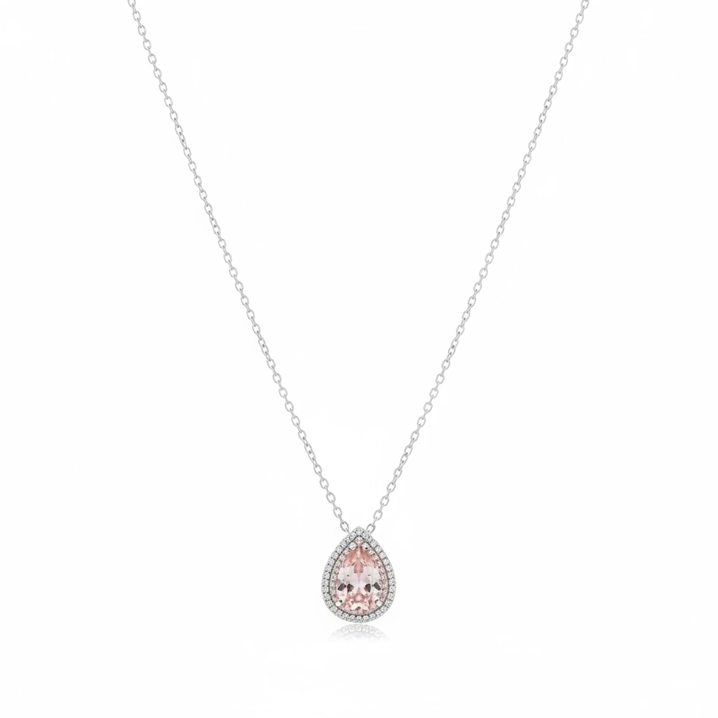 Collana Girocollo a Goccia in Argento 925 Bicolore con Zircone Rosa e Doppio Halo (9x7mm)