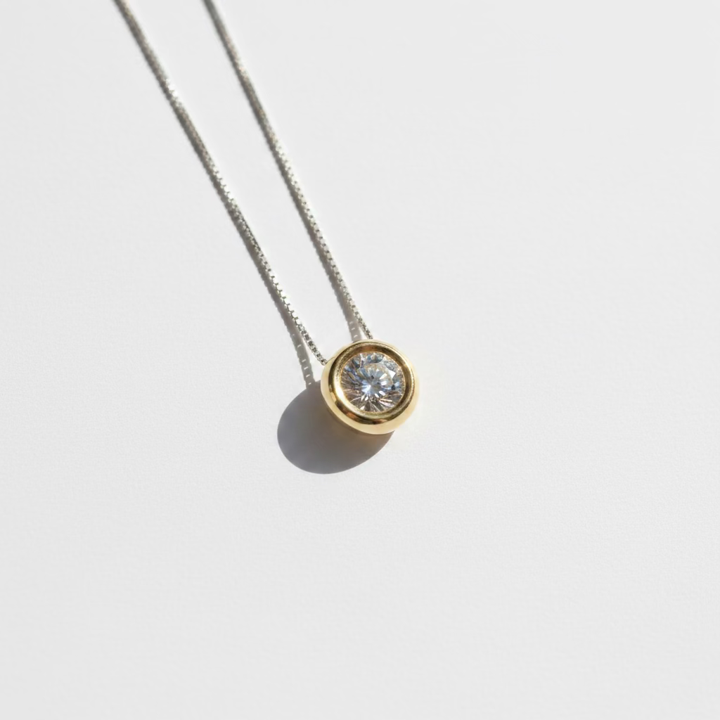Collana Punto Luce Bicolore in Argento 925 e Oro con Zircone