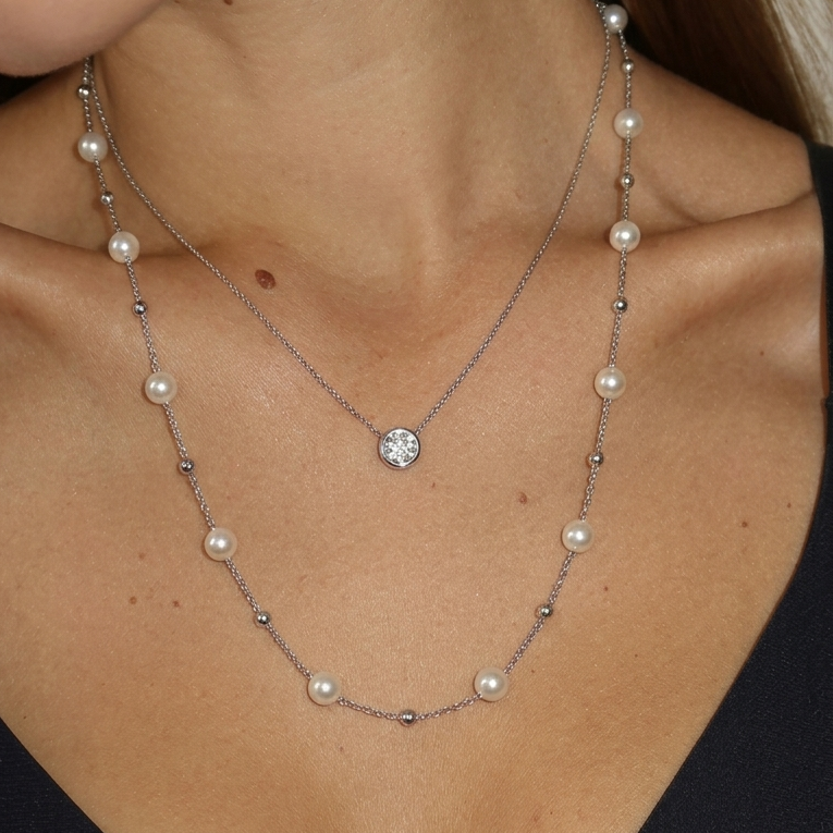 Girocollo "Perla e Luce" in Argento 925 con Perle Shell e Sfere Satinate