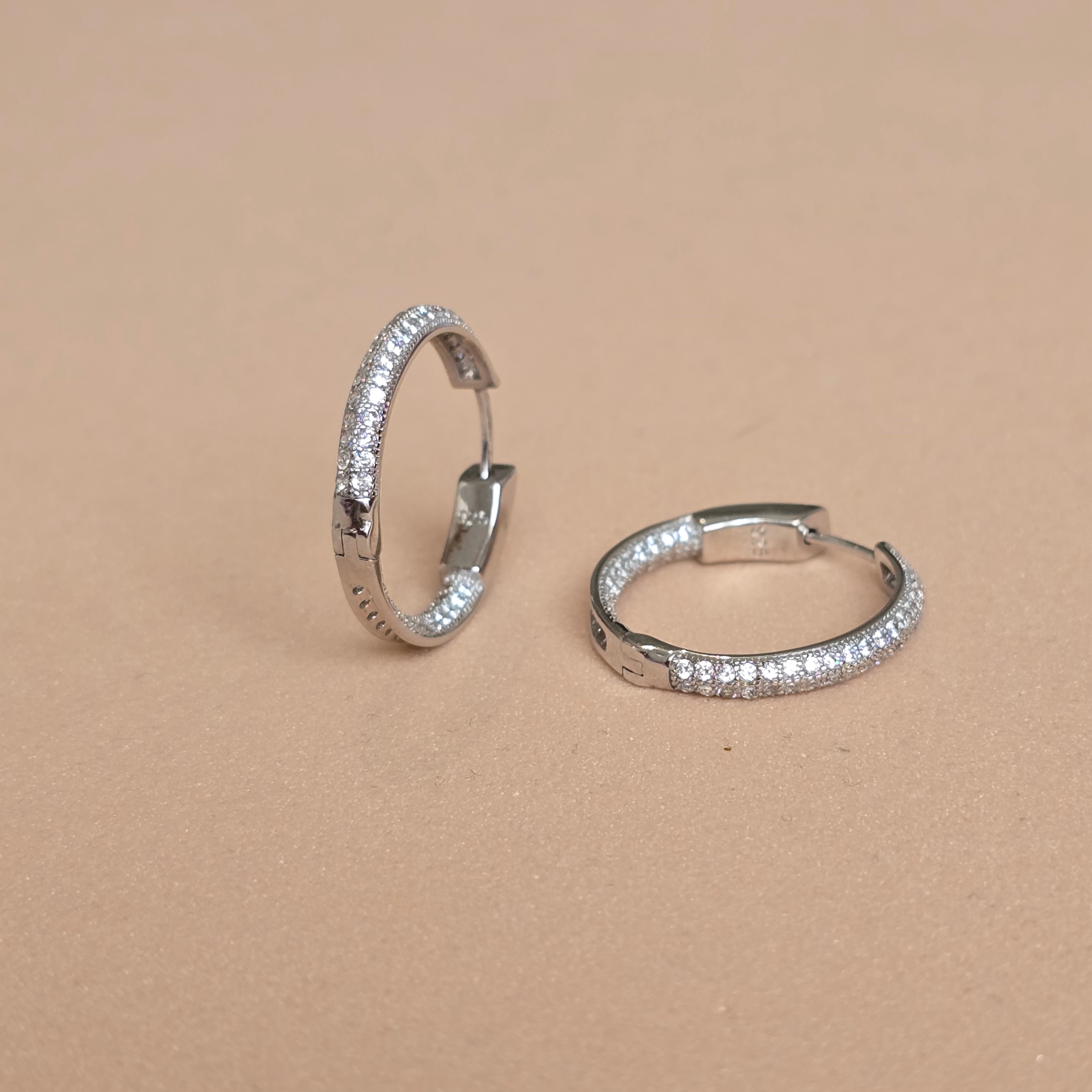 Pavé Hoops Earrings in 925 Silver with Zirconia