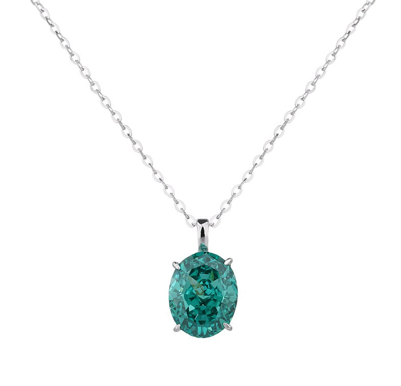 Collana con Solitario Ovale Color Paraiba in Argento 925