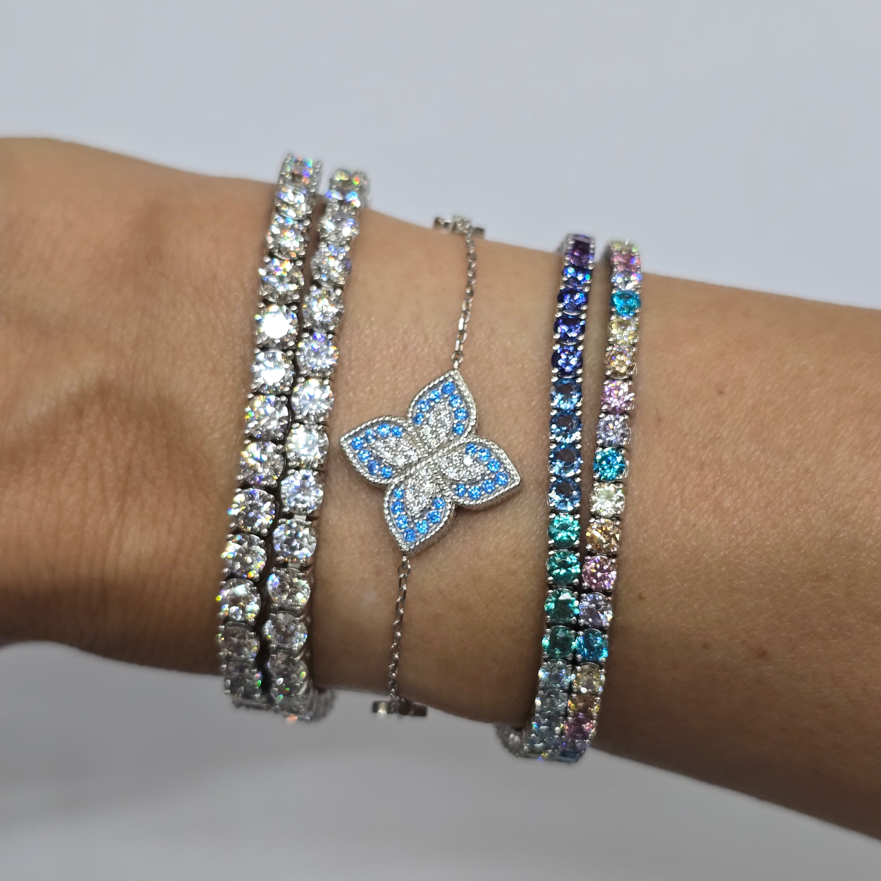 Bracciale Tennis in Argento 925 Rainbow con Zirconi Multicolor da 3mm