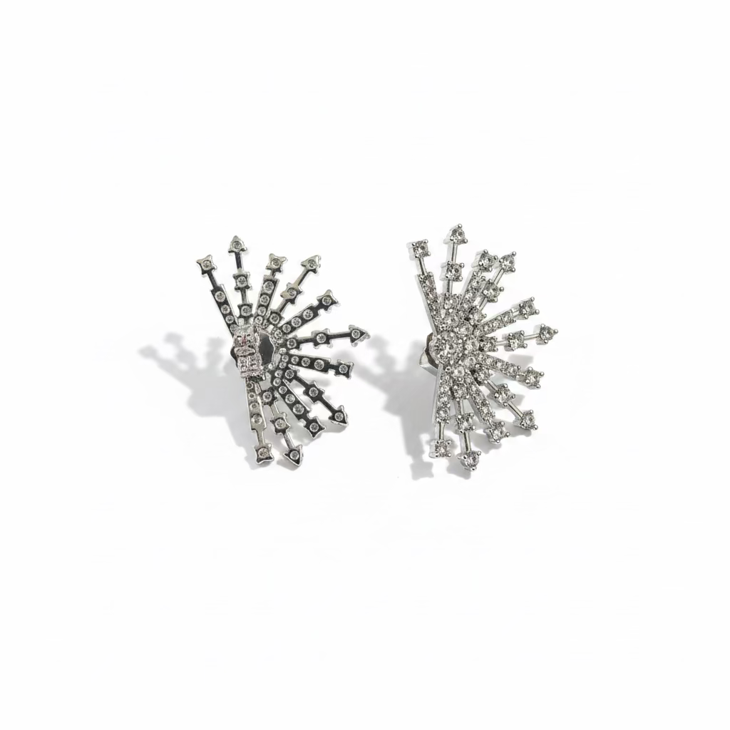 Orecchini a Lobo "Fireworks" in Argento con Zirconi Bianchi -27×16mm
