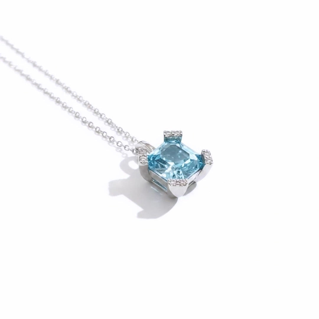 Collana Girocollo Geometrica in Argento 925 con Cristallo Acquamare 8x8mm