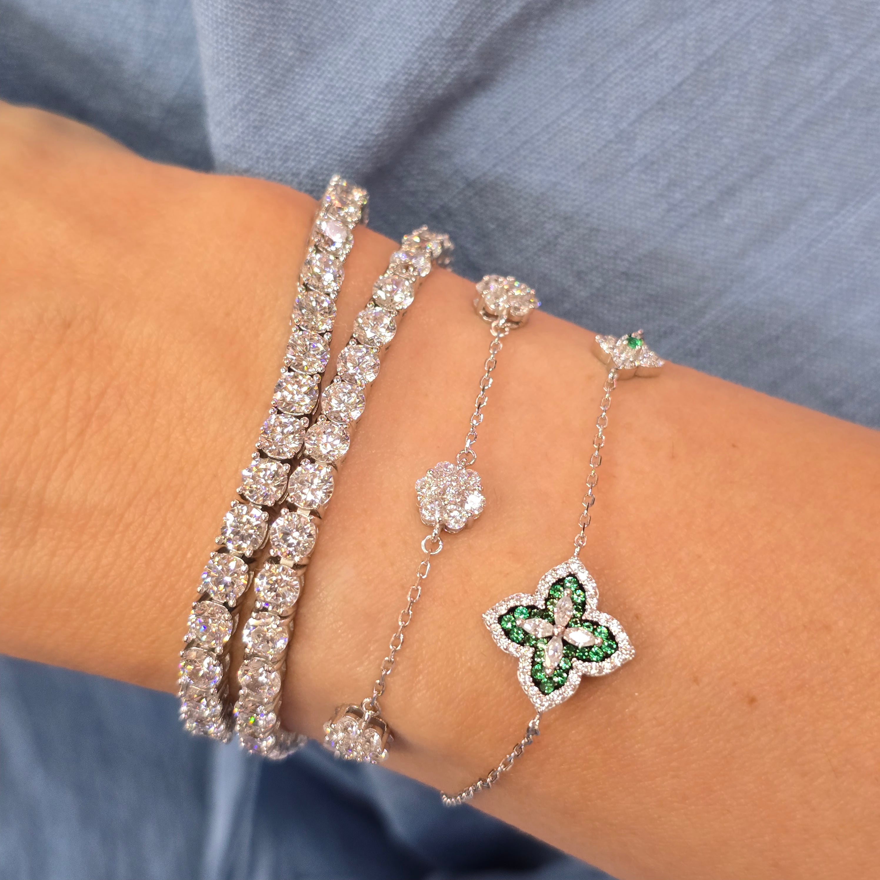 Bracciale Quadrifoglio in Argento 925 con Zirconi Emerald e Bianchi