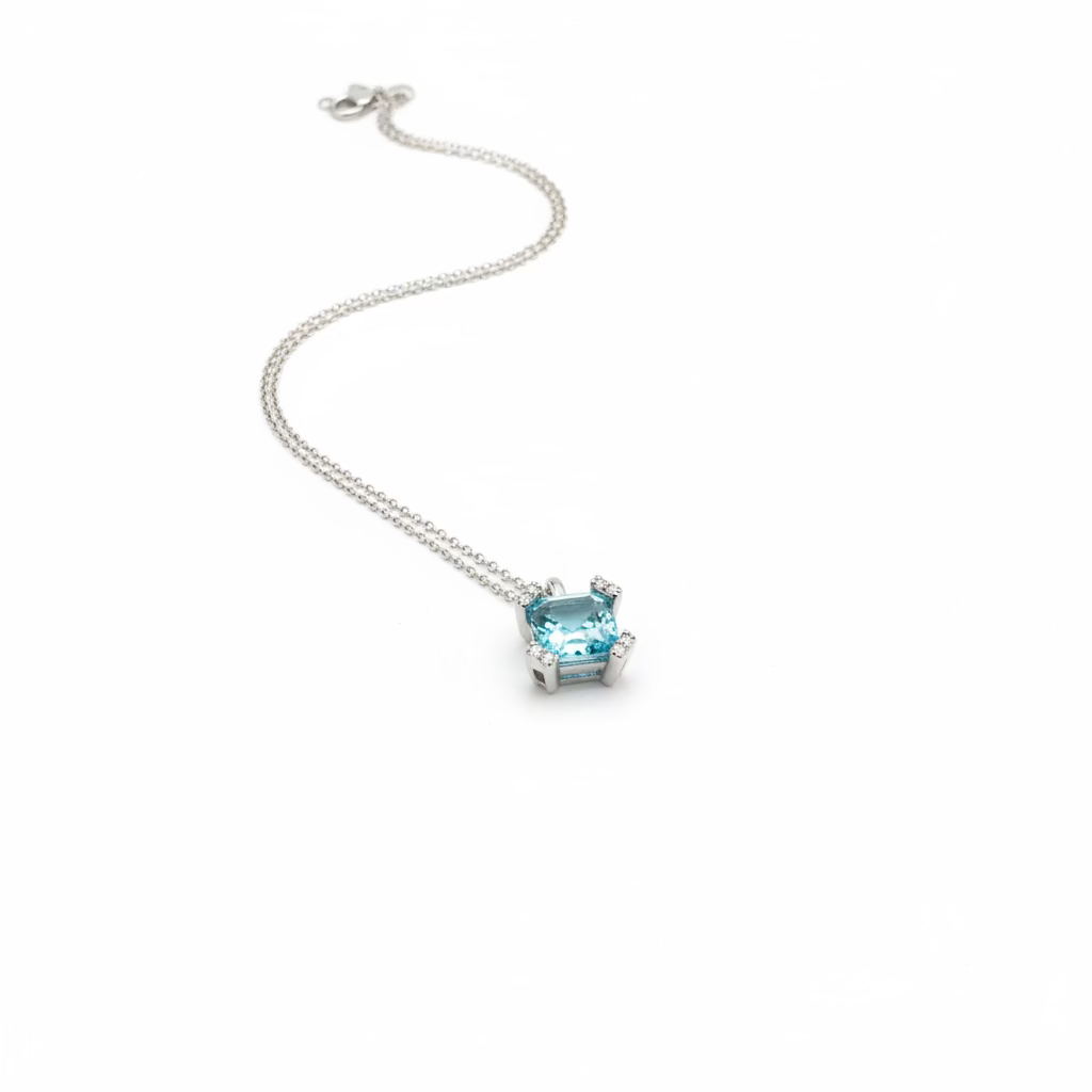 Collana Girocollo Geometrica in Argento 925 con Cristallo Acquamare 8x8mm