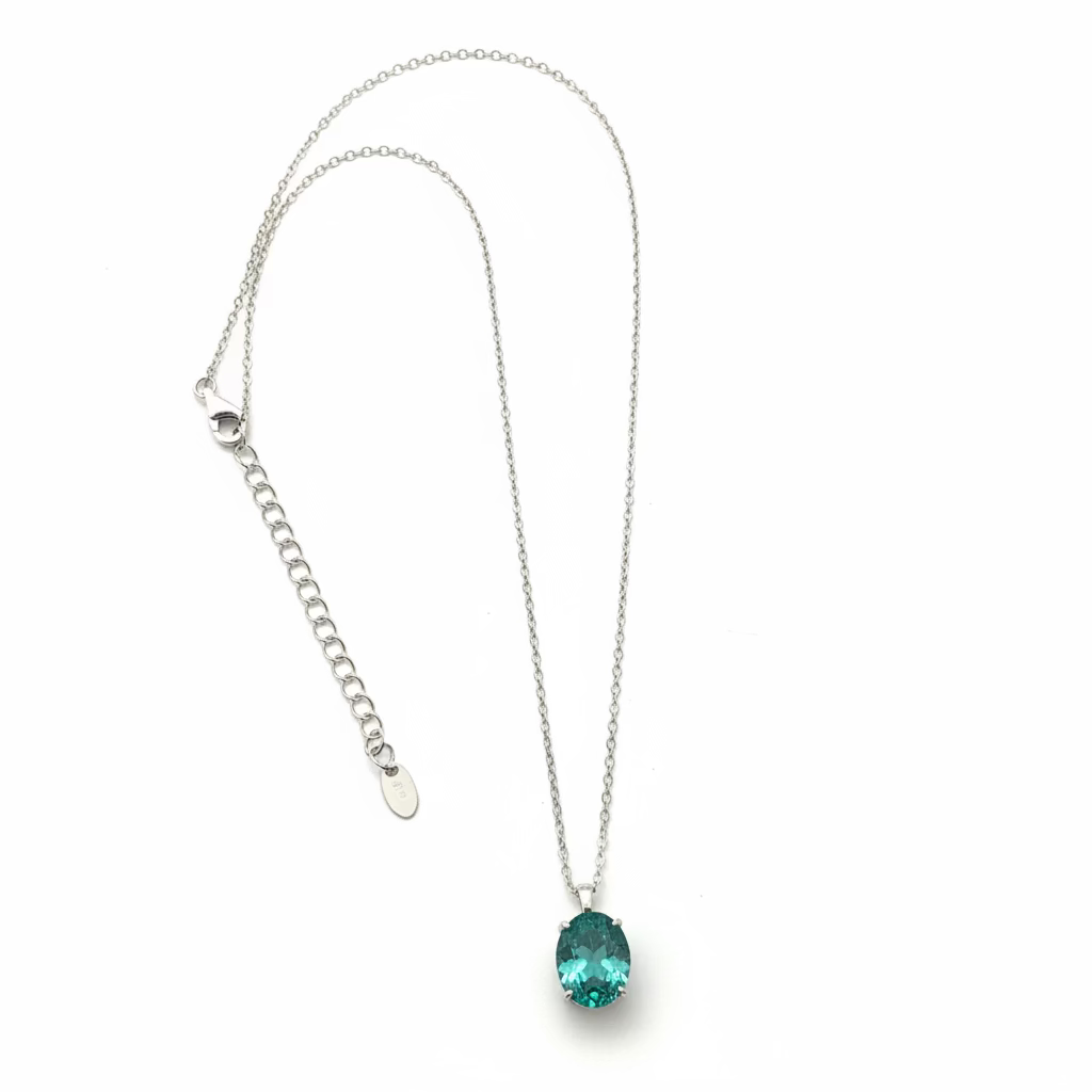 Collana con Solitario Ovale Color Paraiba in Argento 925