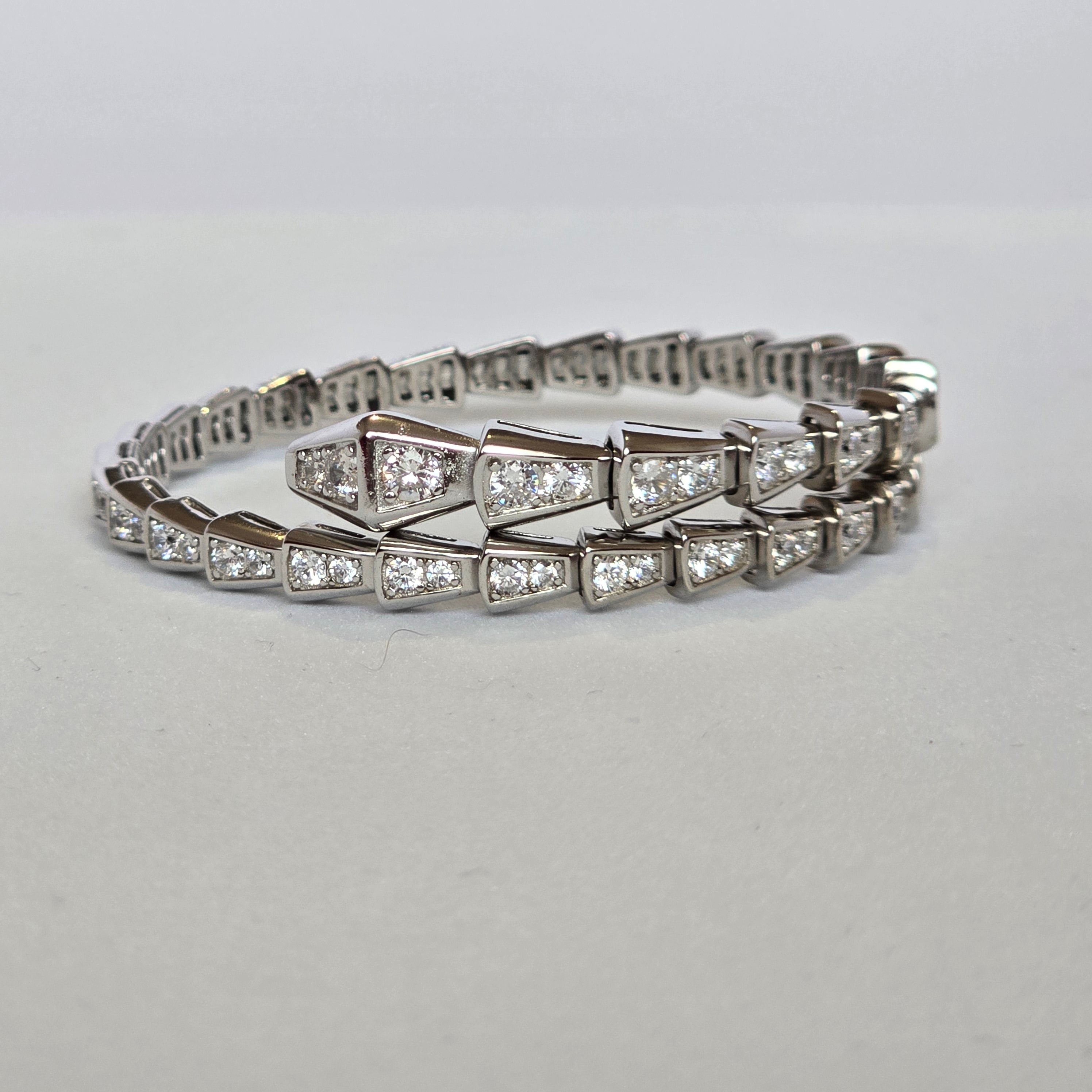 Rigid Snake Bracelet in 925 Silver with Zirconia