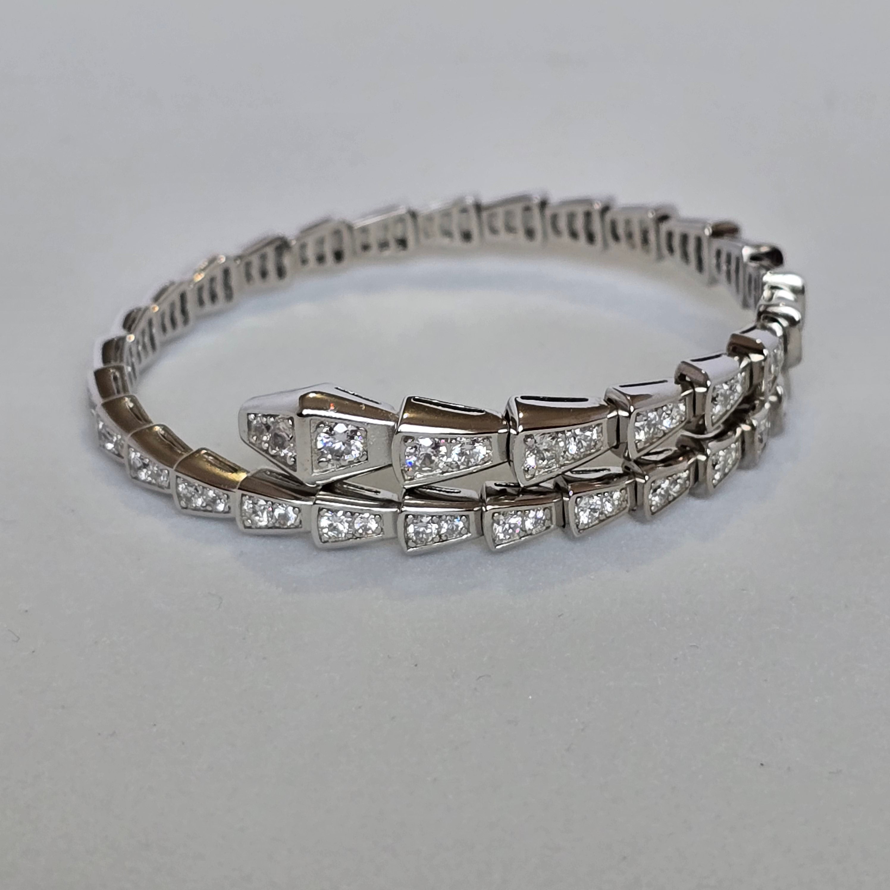 Rigid Snake Bracelet in 925 Silver with Zirconia