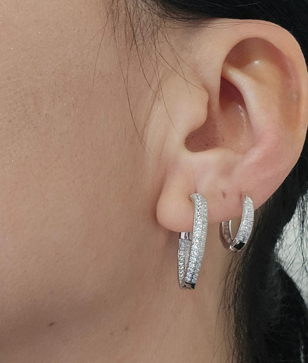 Pavé Hoops Earrings in 925 Silver with Zirconia