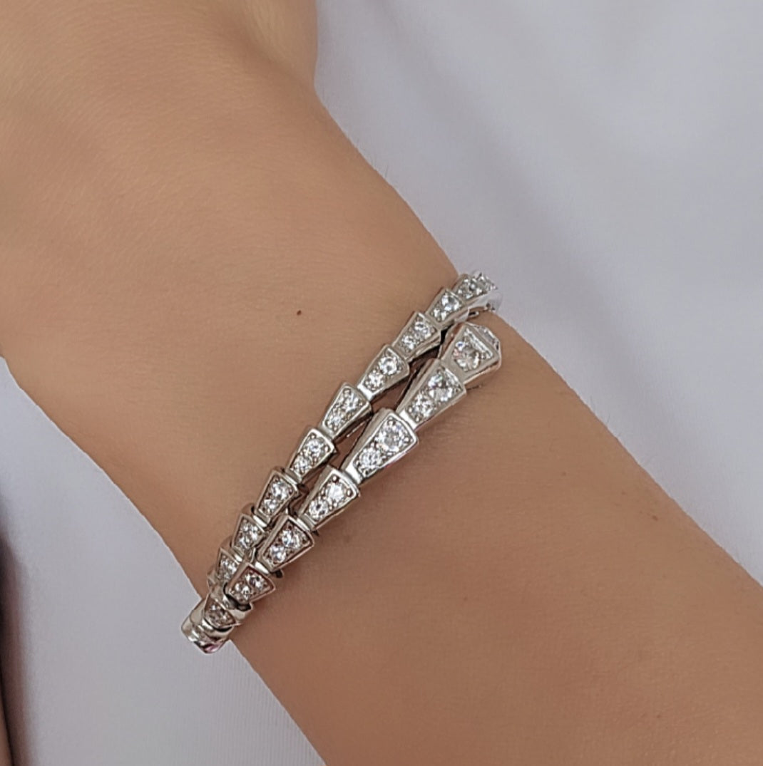 Rigid Snake Bracelet in 925 Silver with Zirconia