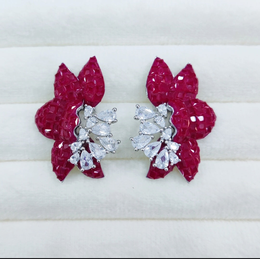 Night Orchid Earrings in 925 Silver with Purple Stones and Zircons