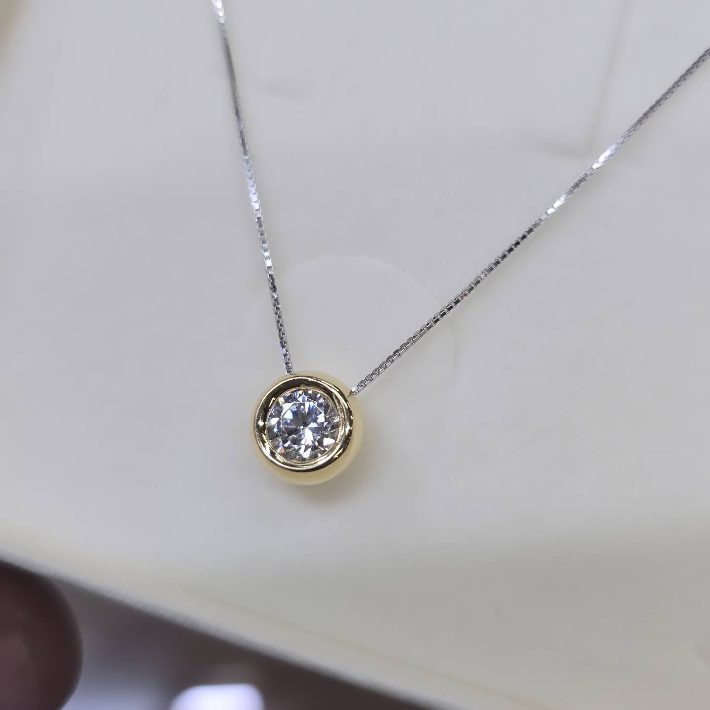 Collana  Punto Luce Bicolore in Argento 925 e Oro con Zircone