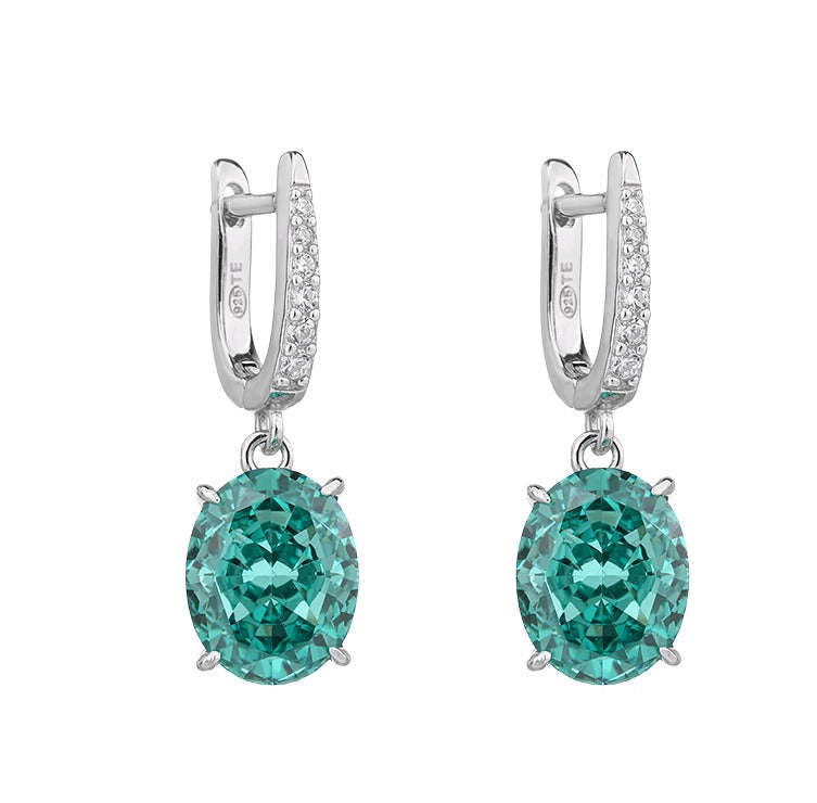 Orecchini Pendenti in Argento 925 con Cristallo Ovale Color Tormalina Paraiba – 23.65×8.72 mm