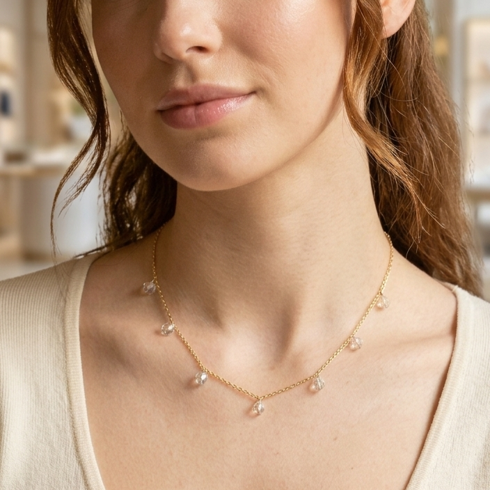 Collana Shaker "Gocce di Luce" in Argento 925 Placcato Oro con Cristalli Pendenti