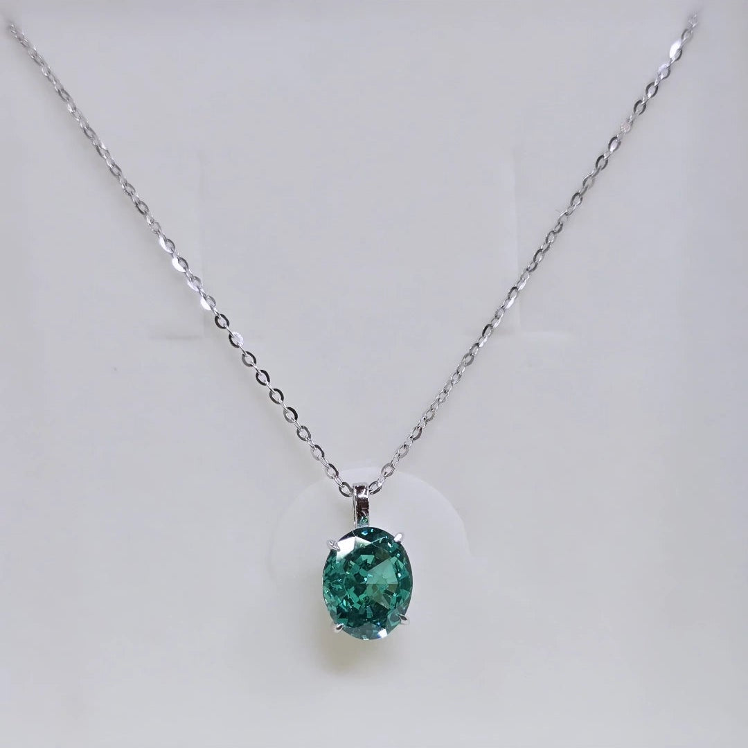 Collana con Solitario Ovale Color  Paraiba in Argento 925