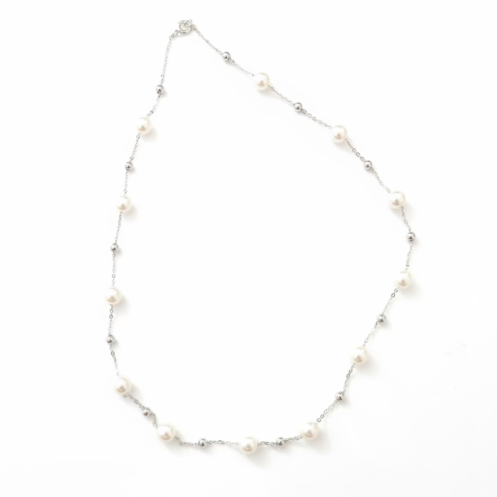 Girocollo "Perla e Luce" in Argento 925 con Perle Shell e Sfere Satinate