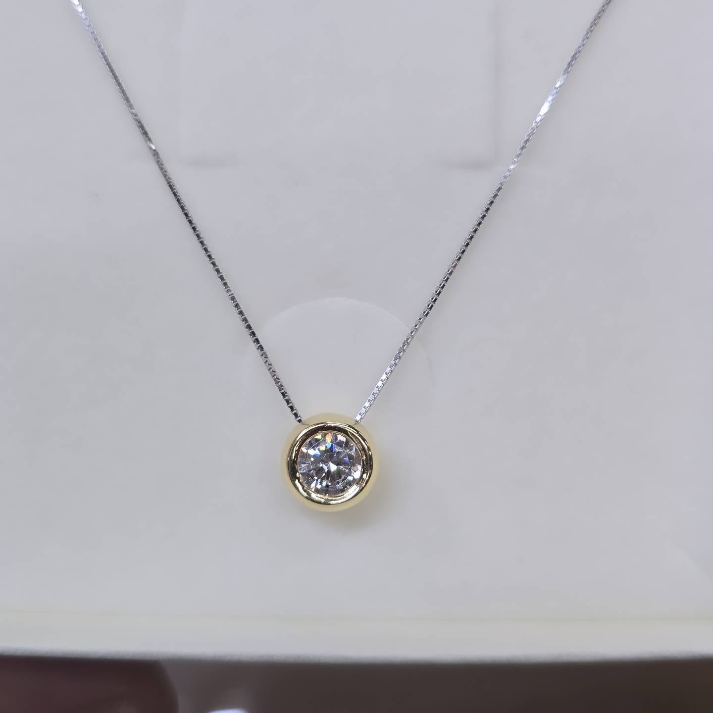 Collana  Punto Luce Bicolore in Argento 925 e Oro con Zircone