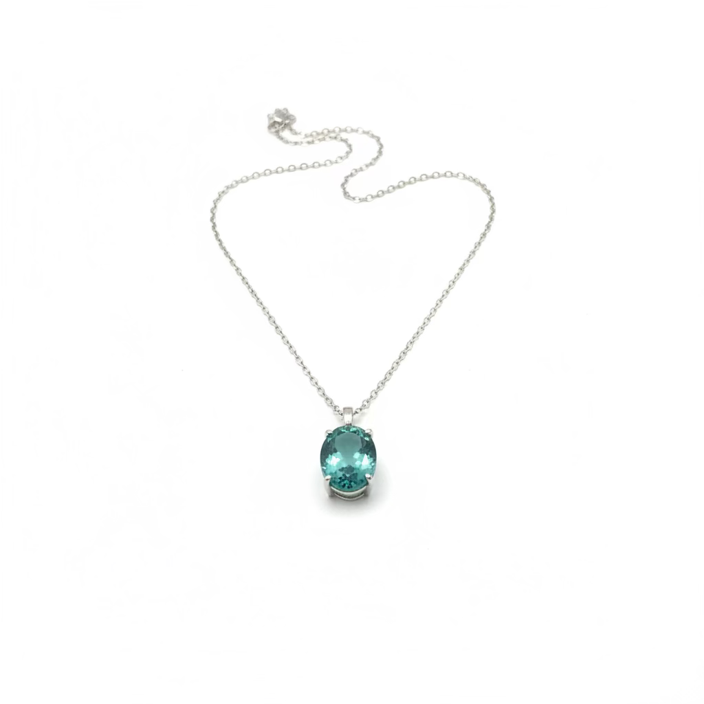 Collana con Solitario Ovale Color  Paraiba in Argento 925