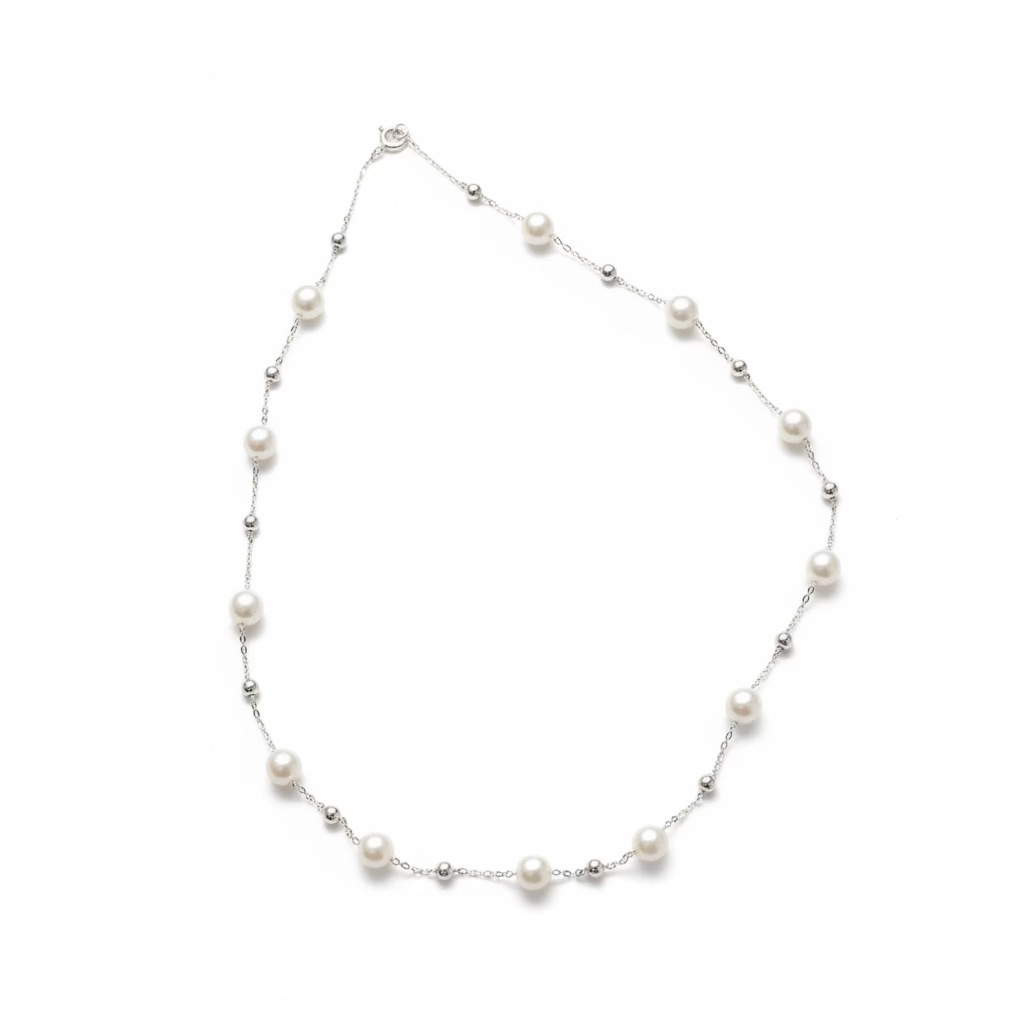 Girocollo "Perla e Luce" in Argento 925 con Perle Shell e Sfere Satinate