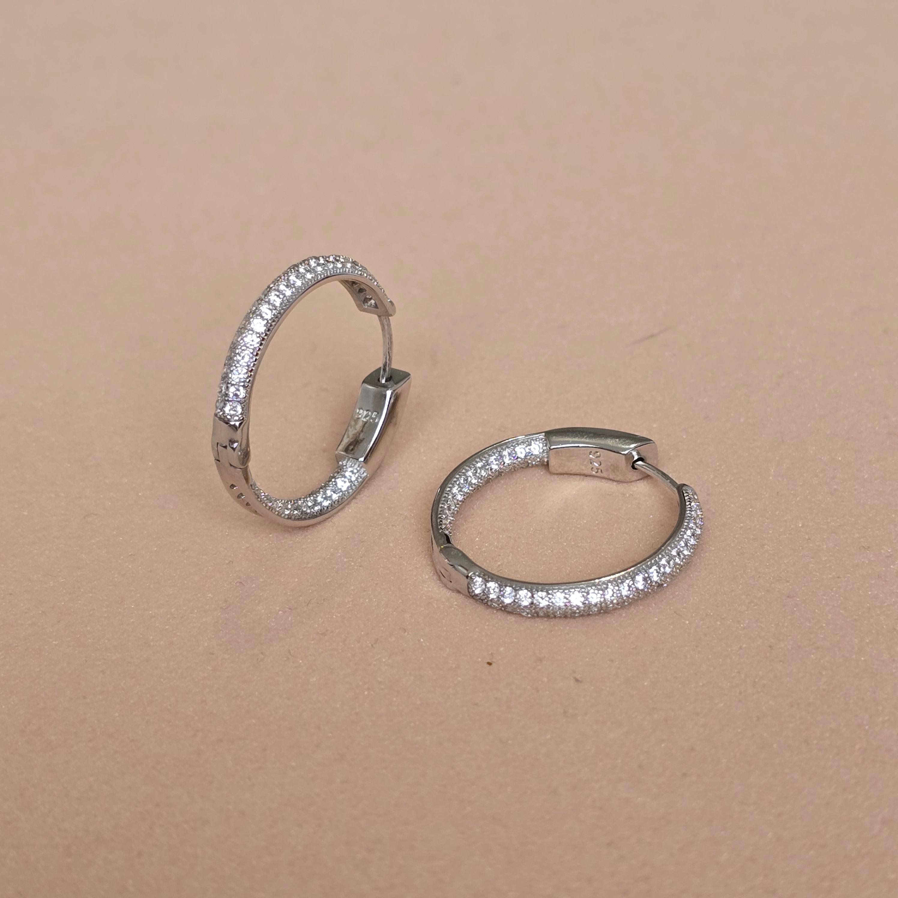 Pavé Hoops Earrings in 925 Silver with Zirconia
