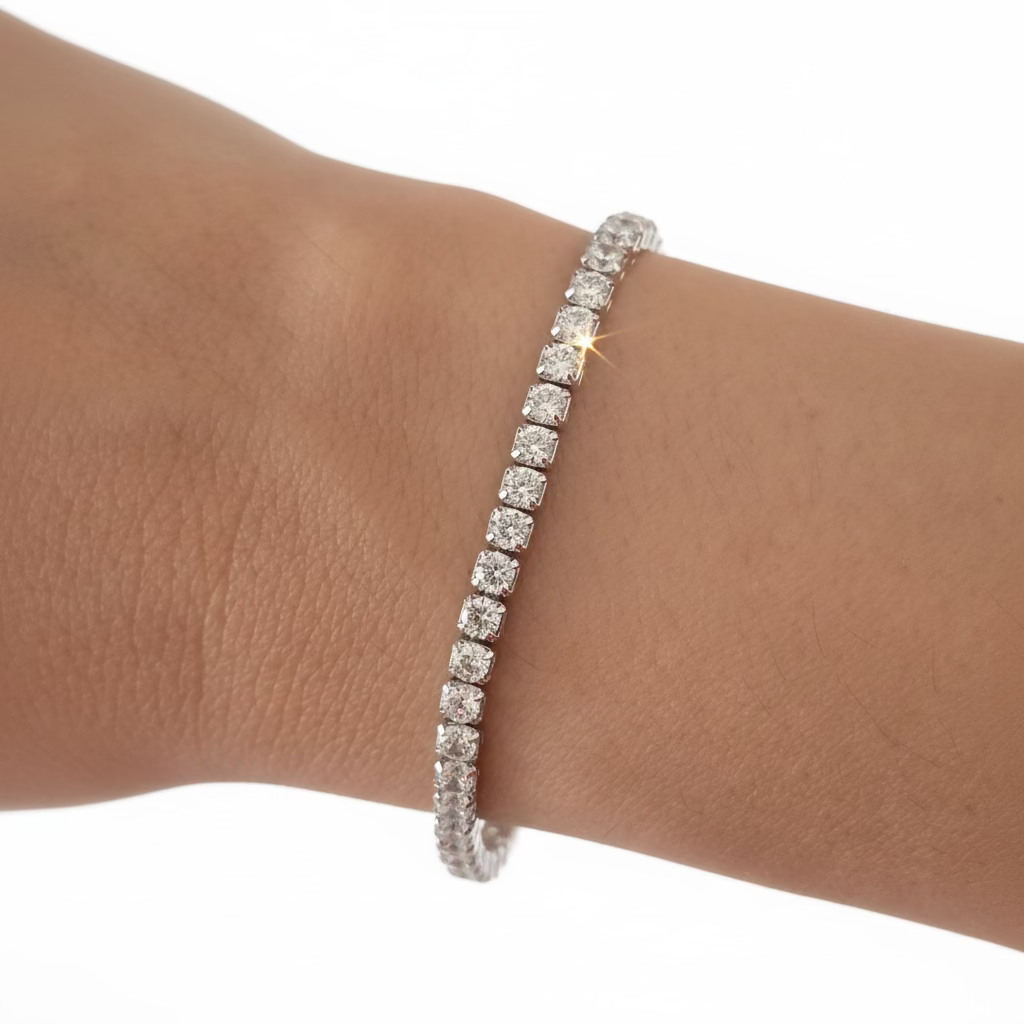 Bracciale Tennis Regolabile in Argento 925 con Zirconi da 3mm (16+4cm)