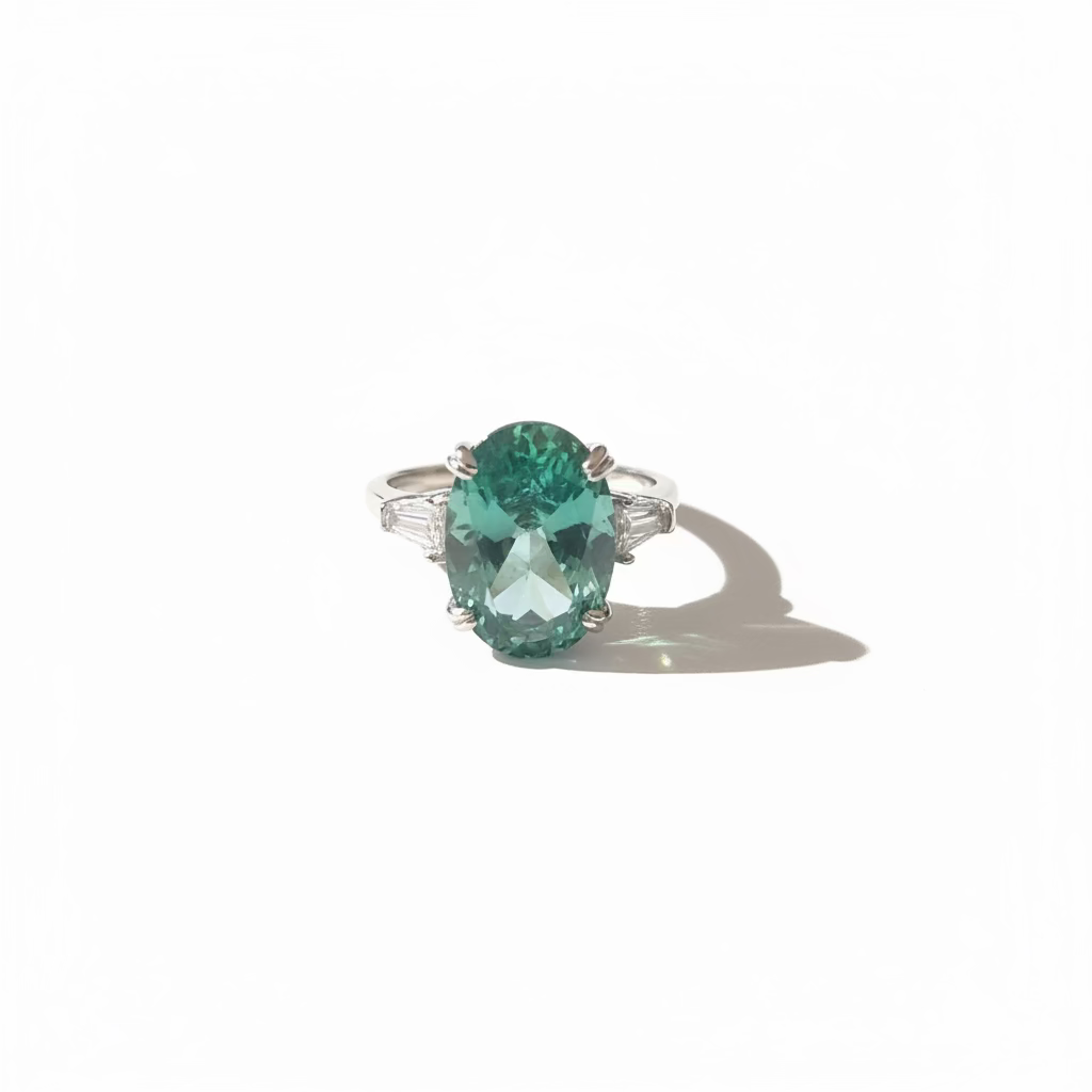 Anello in Argento 925 con Pietra Paraiba Oval di Grandi Dimensioni (10x14mm), Regolabile