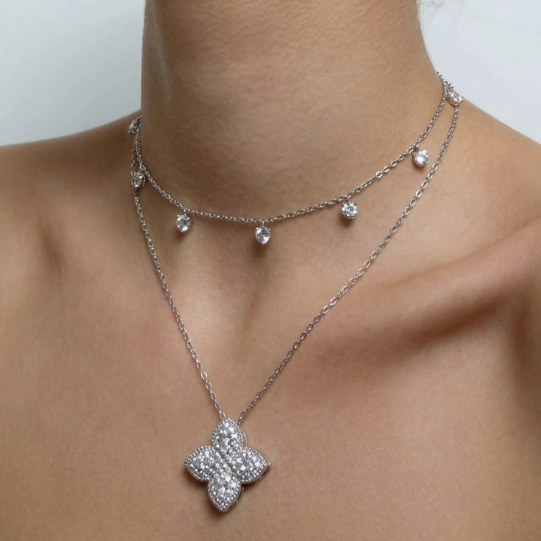 Collana Shaker "Gocce di Luce" in Argento 925 Placcato Oro con Cristalli Pendenti
