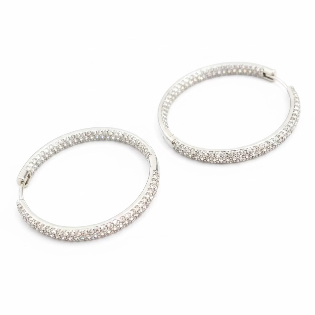 Orecchini a Cerchio "Full Brilliance" in Argento 925 con Pavé di Zirconi Interno ed Esterno – Diametro 3 cm