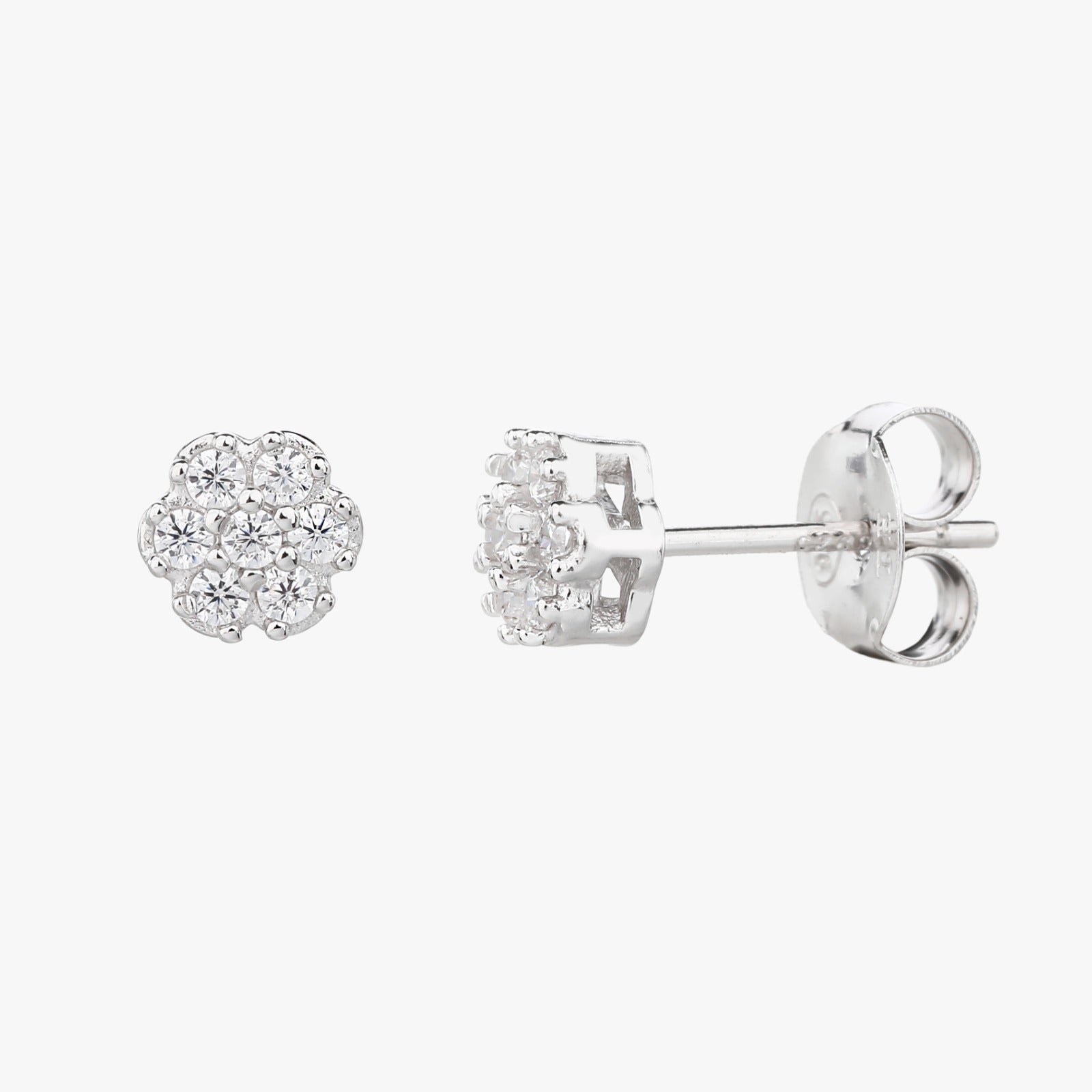 Orecchini a Lobo Fiore in Argento 925 con Zirconi – 5 mm