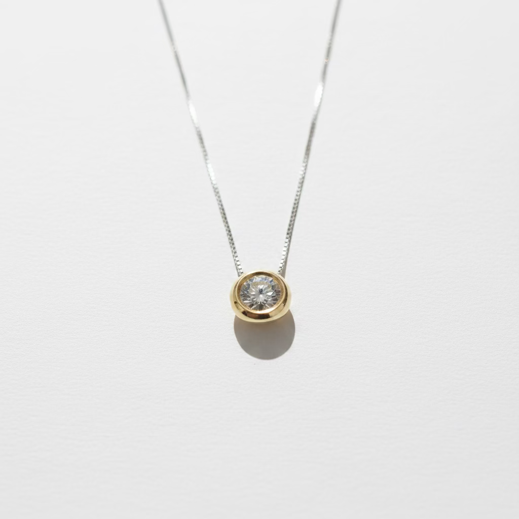 Collana  Punto Luce Bicolore in Argento 925 e Oro con Zircone