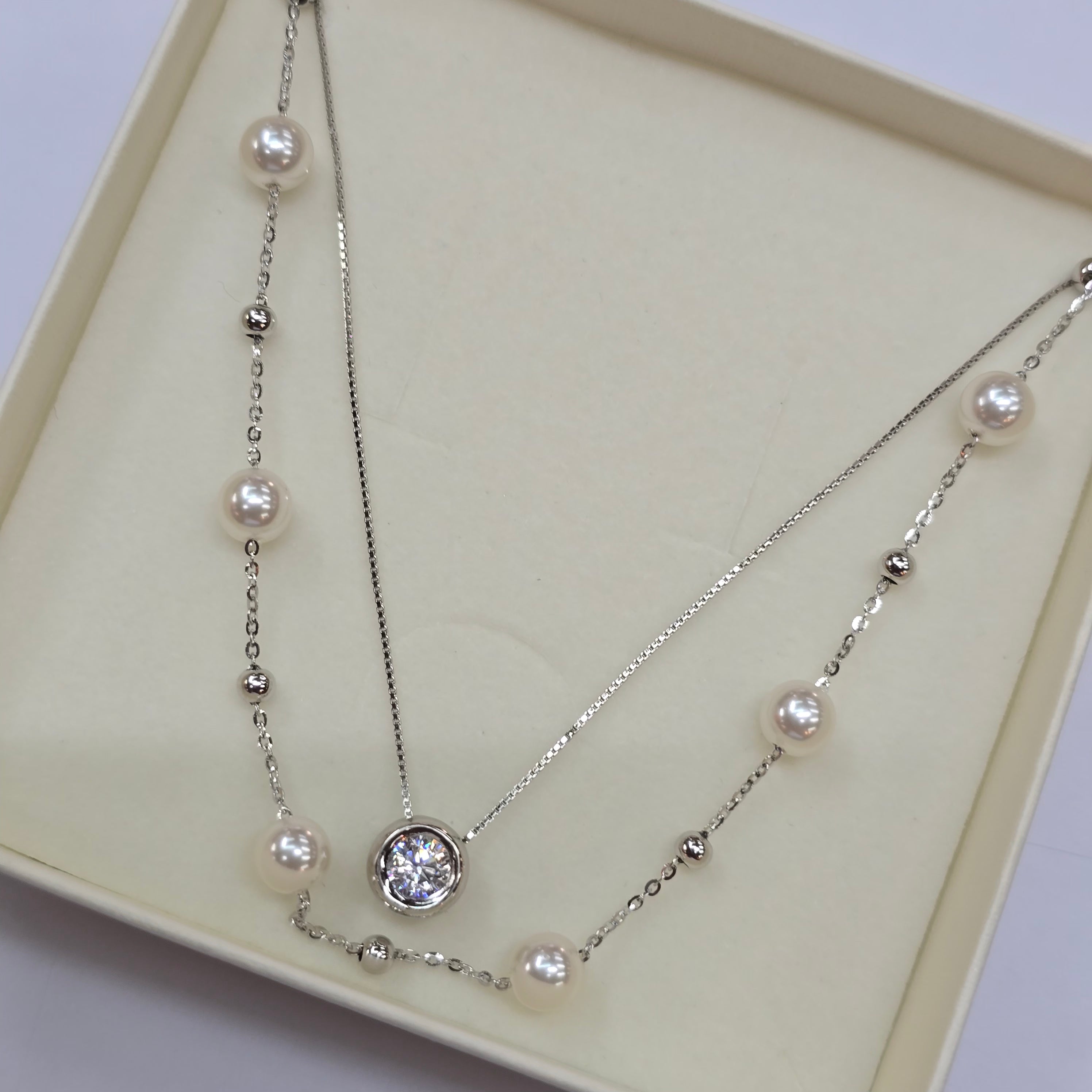 Girocollo "Perla e Luce" in Argento 925 con Perle Shell e Sfere Satinate